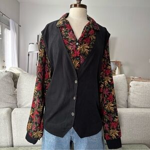 Vintage retro Black Vest with Floral Pattern